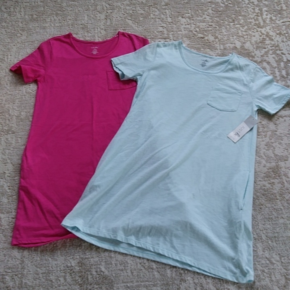 NWT Two Just Be Pocket T-Shirt Dresses S Blue / Pink